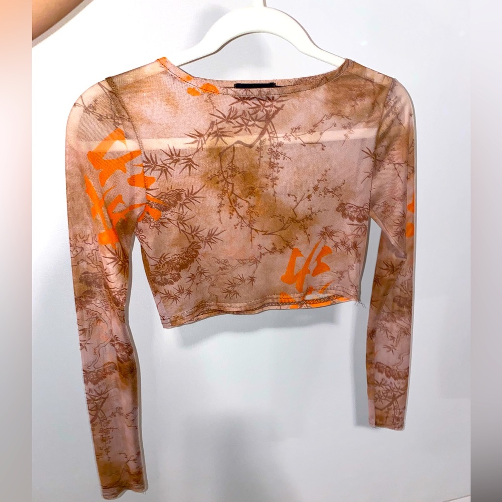 long sleeve mesh crop top